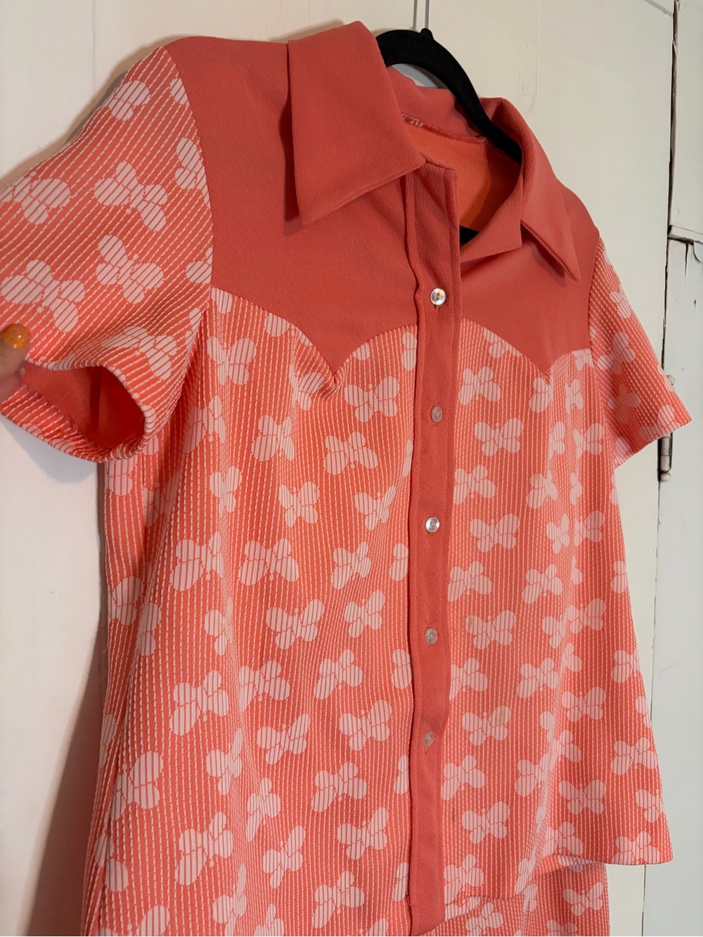 70s retro vintage coral and white butterfly pants set size L - Picture 2 of 4